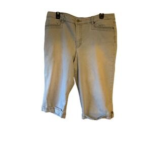 Gloria Vanderbilt Womens Light Wash Striped Long Length Shorts Size 14